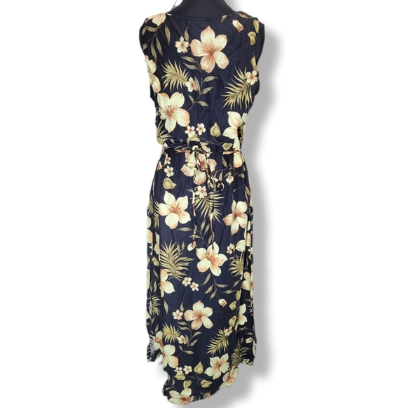 Vintage Expressions Black Floral Tropical Sleeveless Maxi Dress - Picture 2 of 7